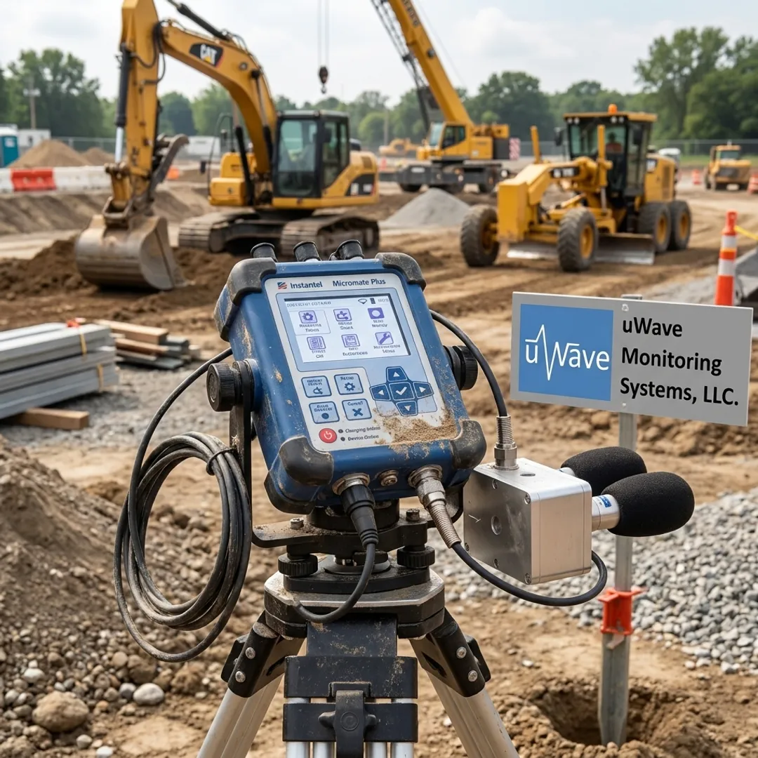 Remote acoustic and vibration monitoring equipment on a construction site