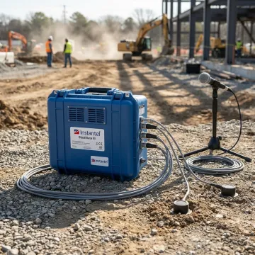 Seismic monitoring device installed at a construction site