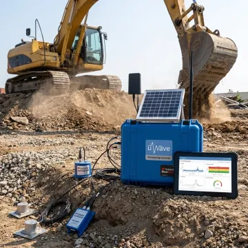 Remote vibration monitor at an active construction site