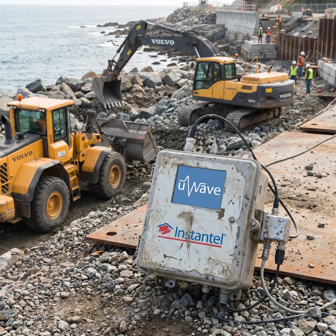 Remote vibration monitor at an active coastal construction site