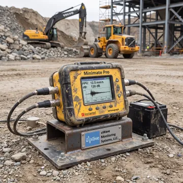 Remote vibration monitor at an active construction site
