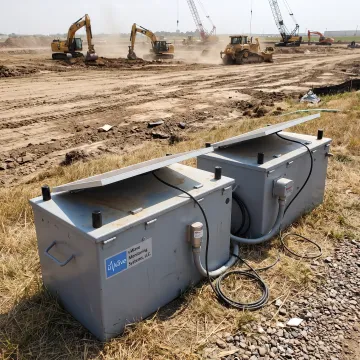 Vibration monitoring equipment at an active construction site