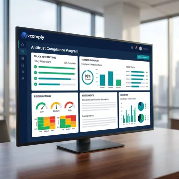 Compliance platform dashboard supporting antitrust training