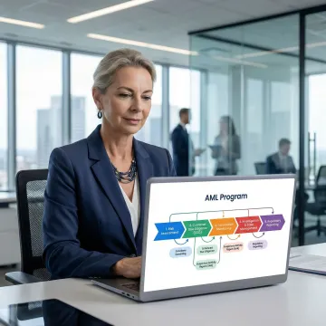 Compliance officer walking through a structured AML implementation process on a digital platform