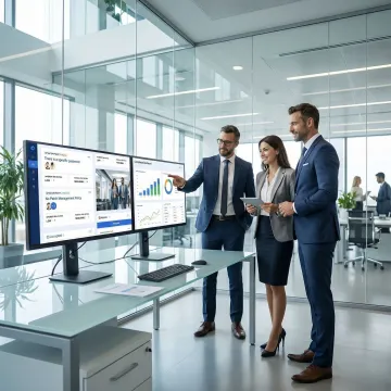 Compliance professionals reviewing regulatory dashboards on enterprise software