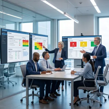 Team reviewing GRC platform data
