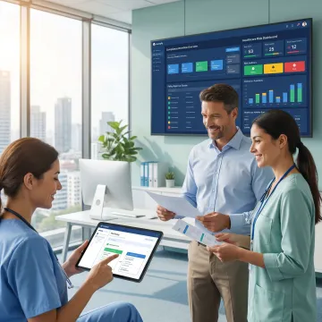 Healthcare team reviewing compliance workflows