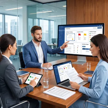 Team reviewing compliance workflow software