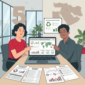 Environmental compliance team reviewing reports