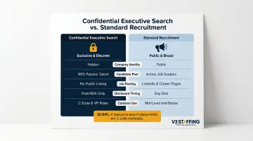 Confidential executive search versus standard recruitment key differences comparison infographic