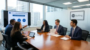 V3 Staffing executive search team conducting CFO candidate vetting and shortlisting process