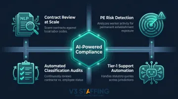 Four AI-powered EOR compliance capabilities process flow diagram