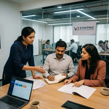 HR consultants reviewing workforce planning documents