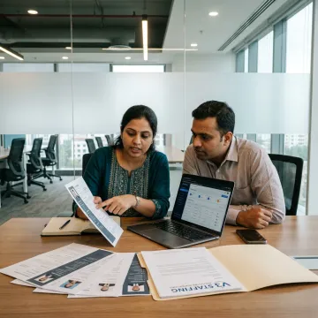 Contract staffing professionals collaborating in an office