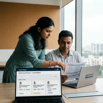 Healthcare recruitment consultants reviewing candidate profiles
