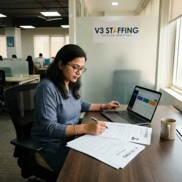 Industrial staffing recruiter reviewing manufacturing candidates