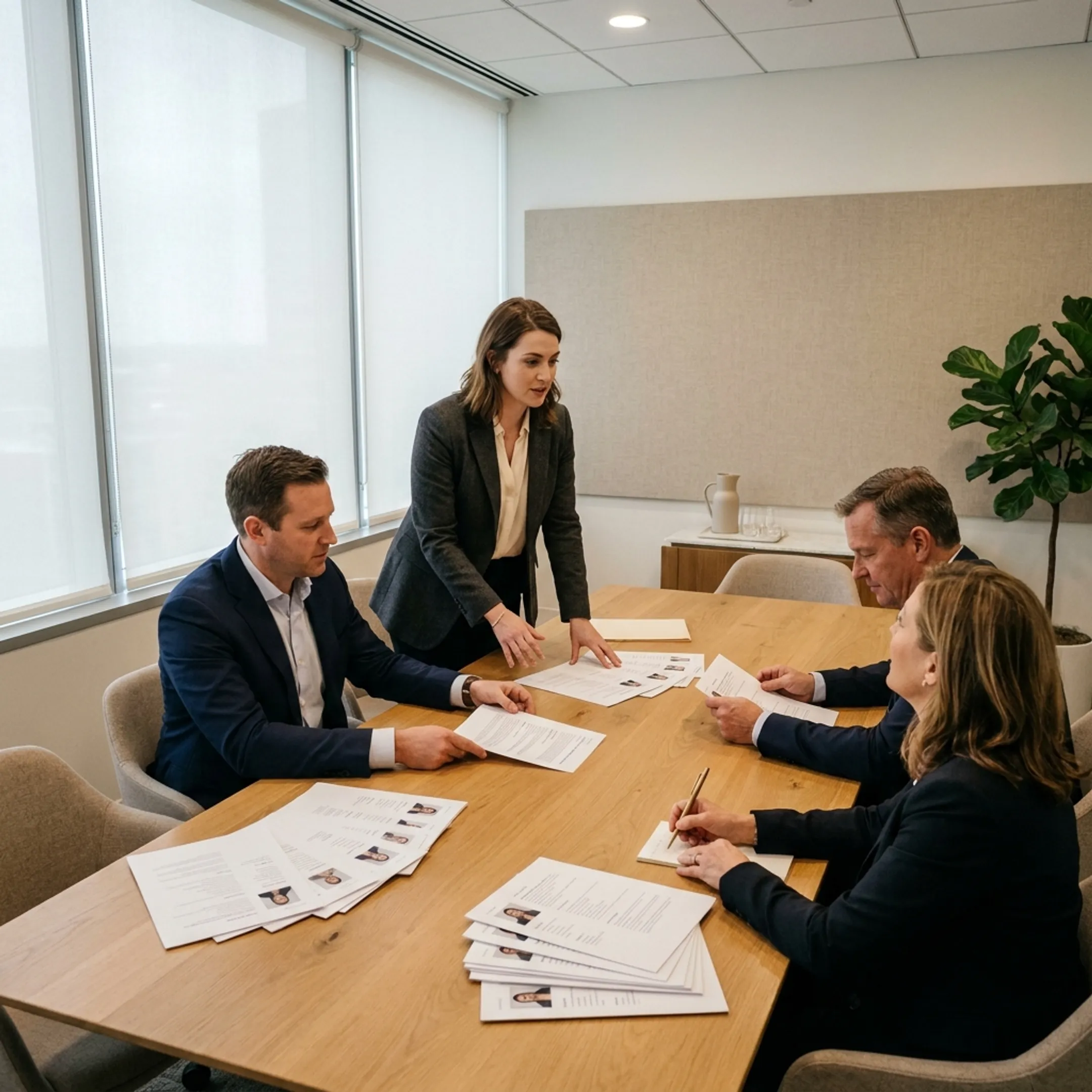 Hiring team discussing ERP recruitment strategy with staffing consultants
