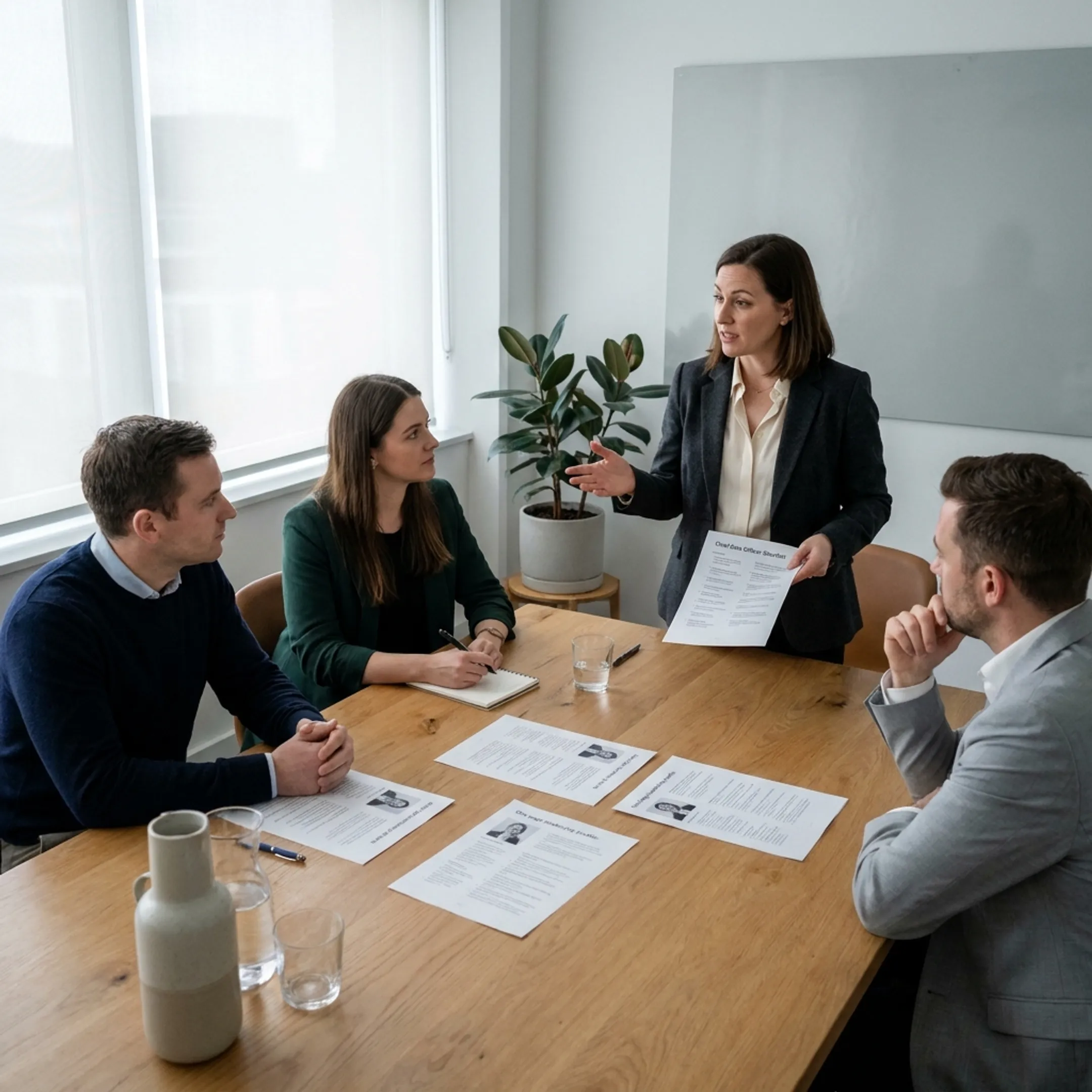 Recruitment advisor presenting a senior data executive shortlist
