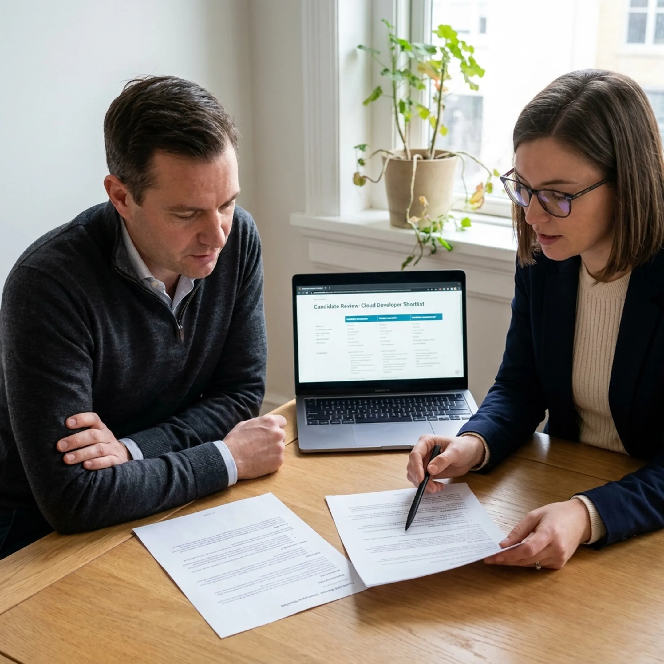 Hiring manager discussing cloud developer recruitment