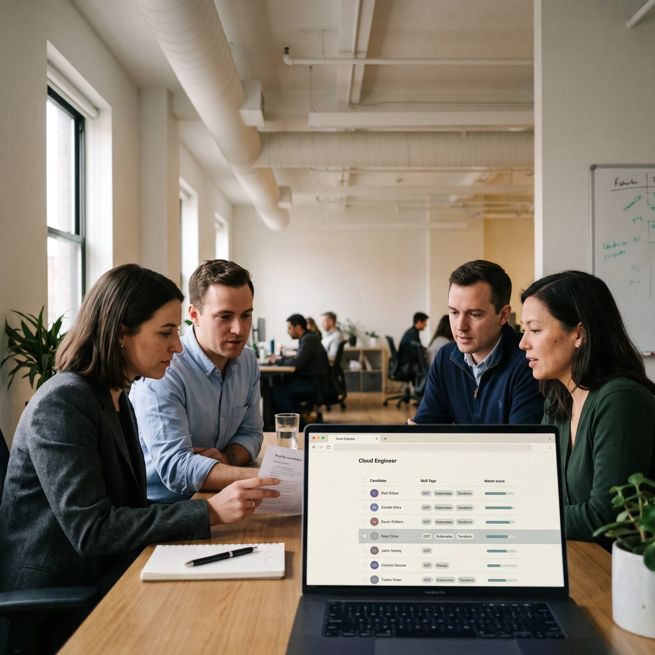 Recruitment team reviewing Google Cloud developer candidates