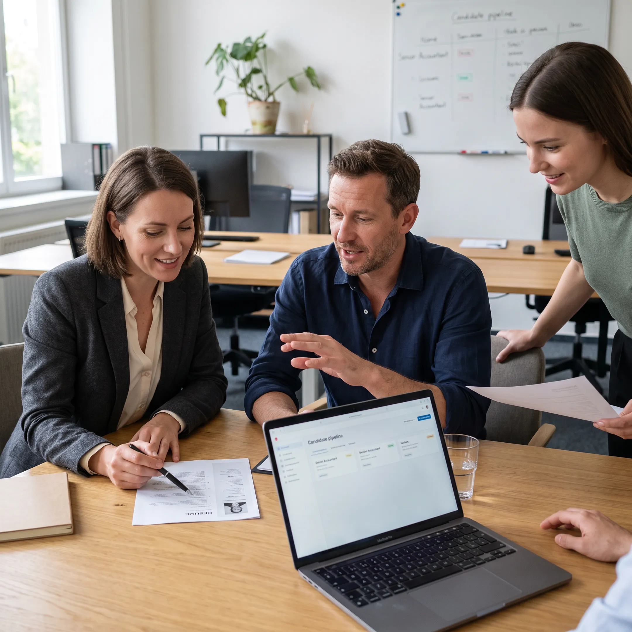 Recruitment professionals discussing accounting and finance staffing candidates
