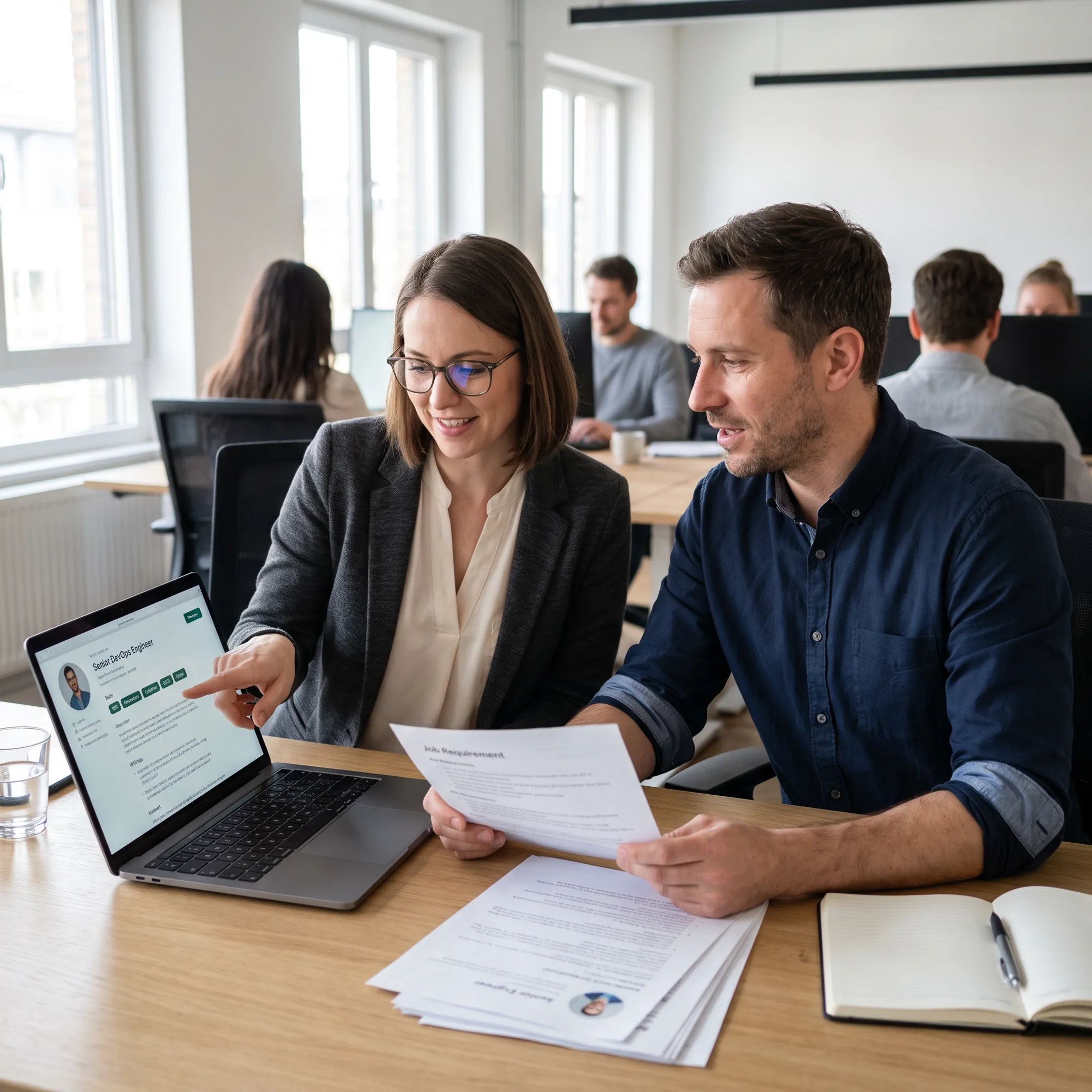 Recruitment team reviewing DevOps engineering candidates and technical hiring requirements