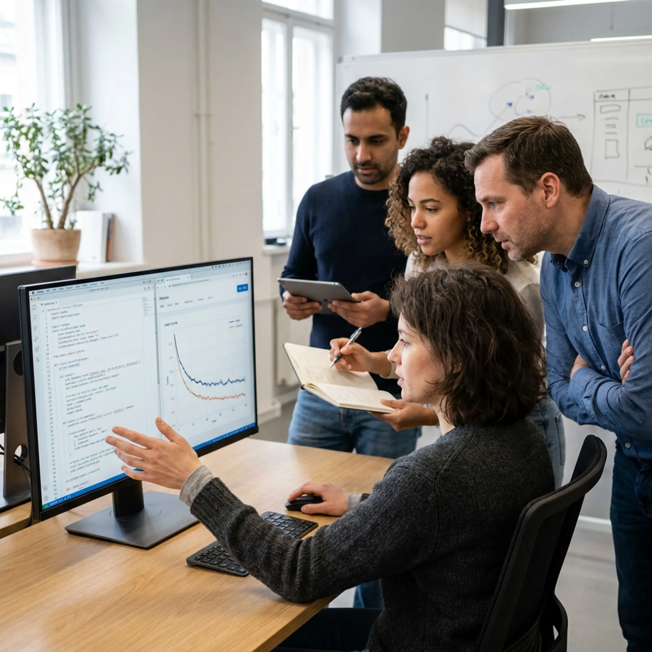 Machine learning engineer collaborating with a product team on an AI development project