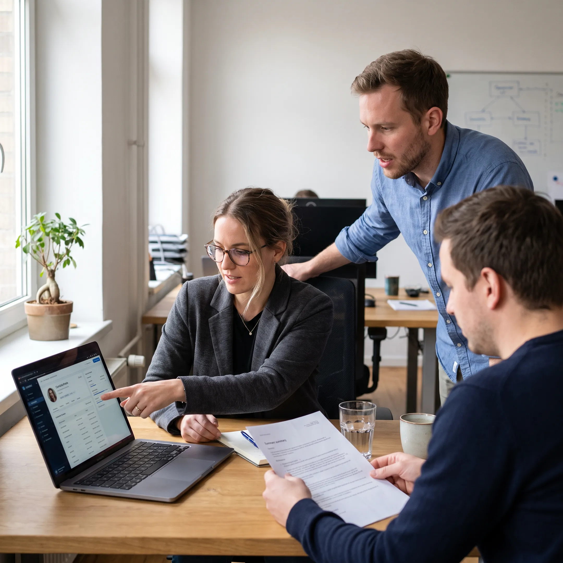 Recruiter and technology leader reviewing machine learning candidate profiles