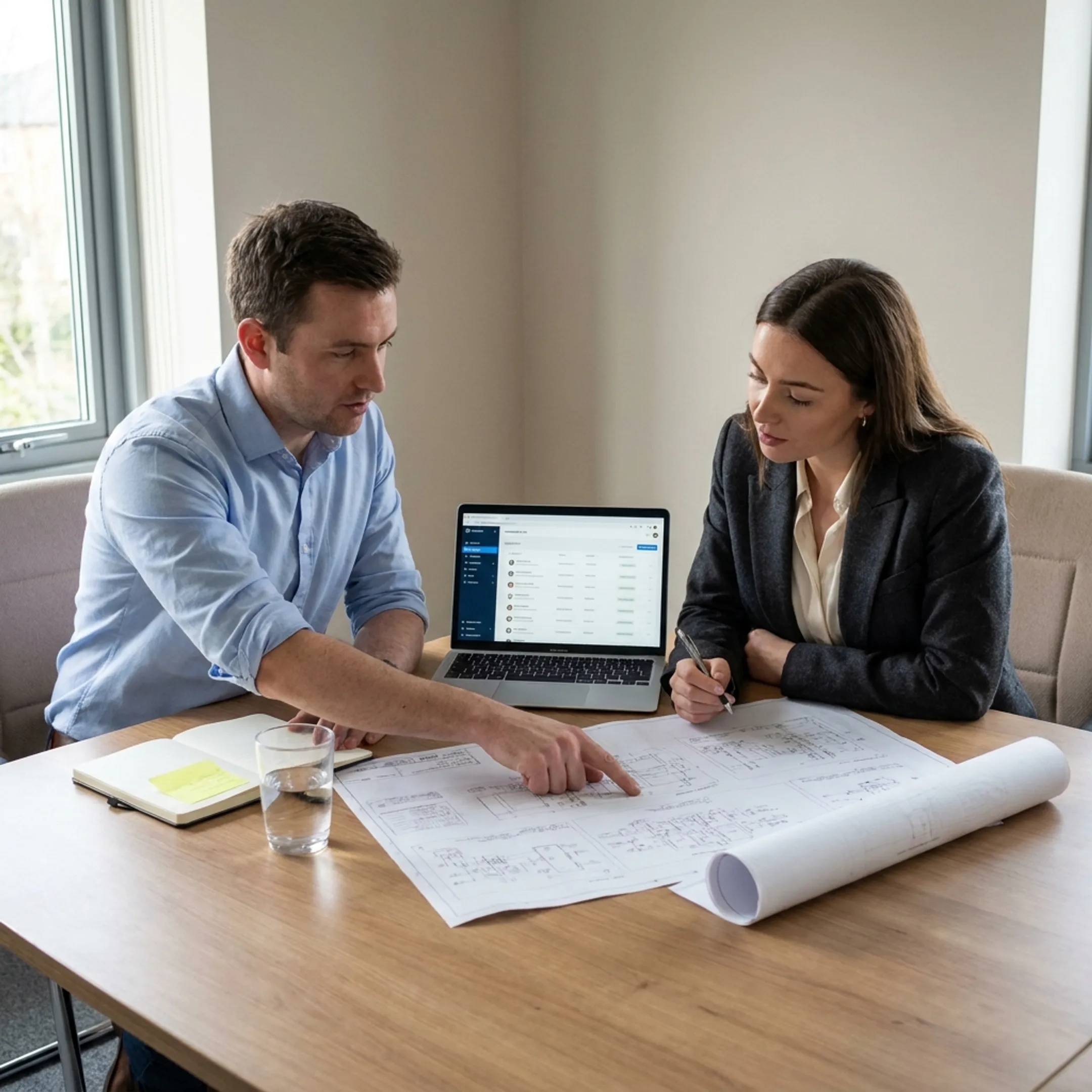 Electrical engineer discussing a technical role with a recruitment consultant