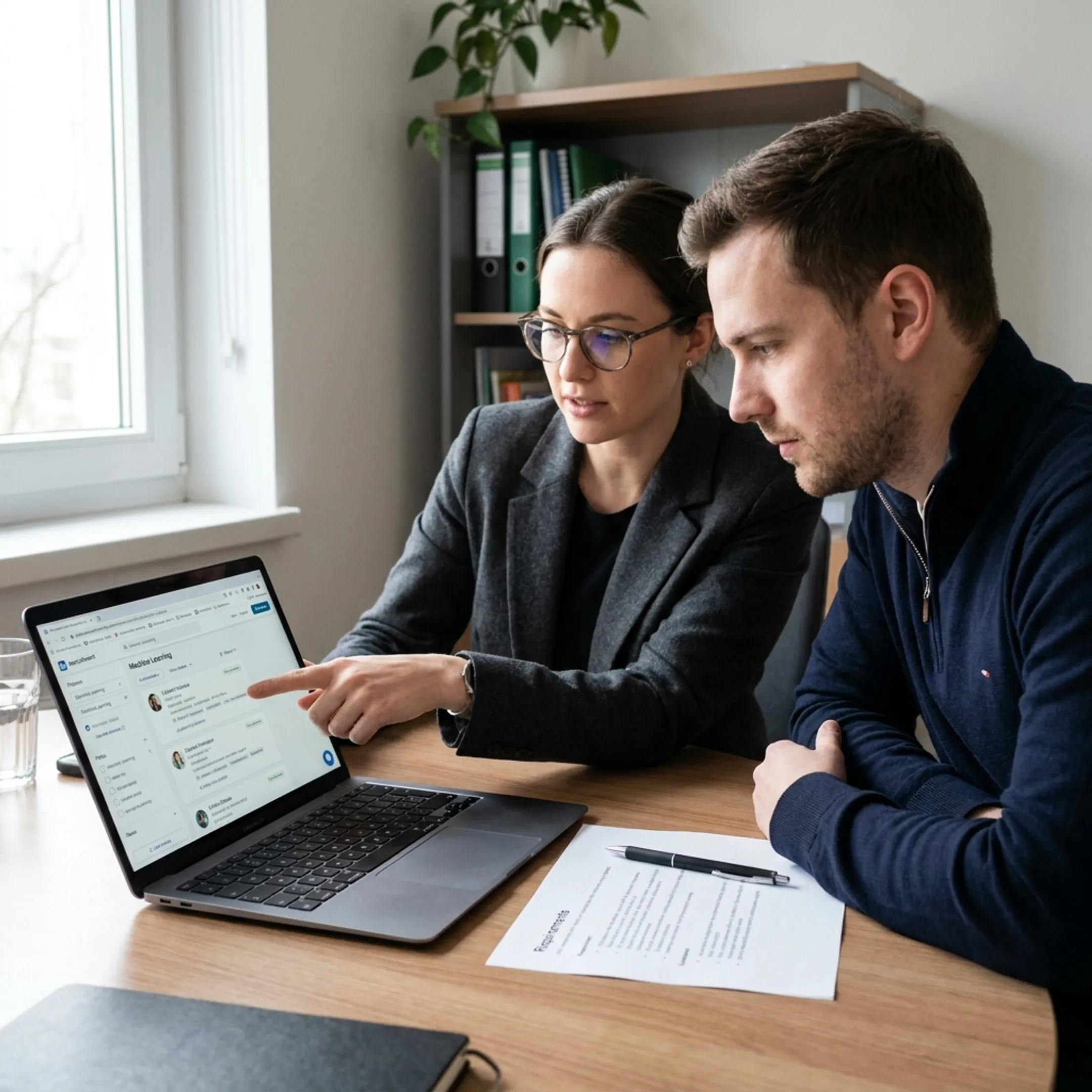 Recruiter and technology leader discussing AI developer candidates