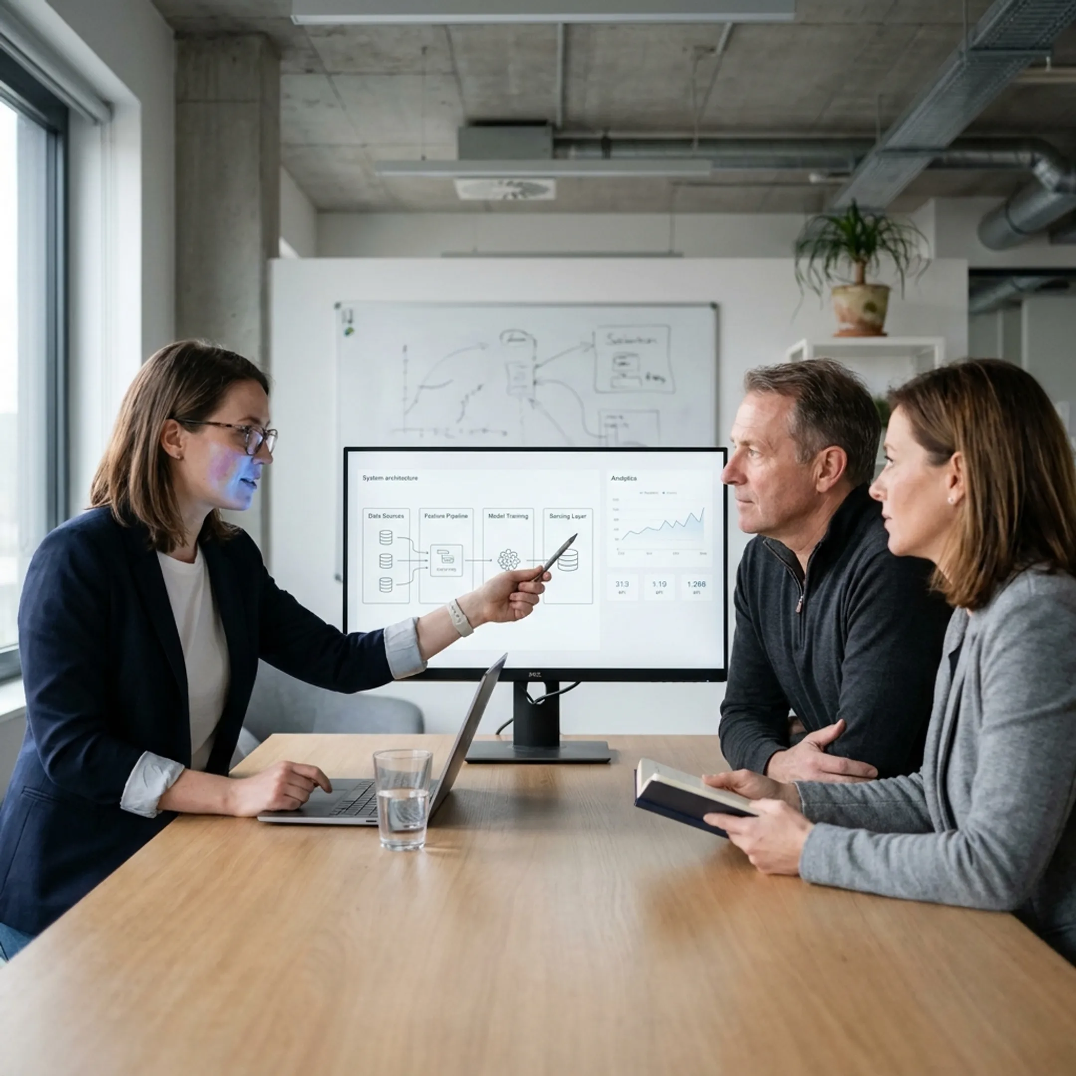 AI consultant collaborating with a business technology team