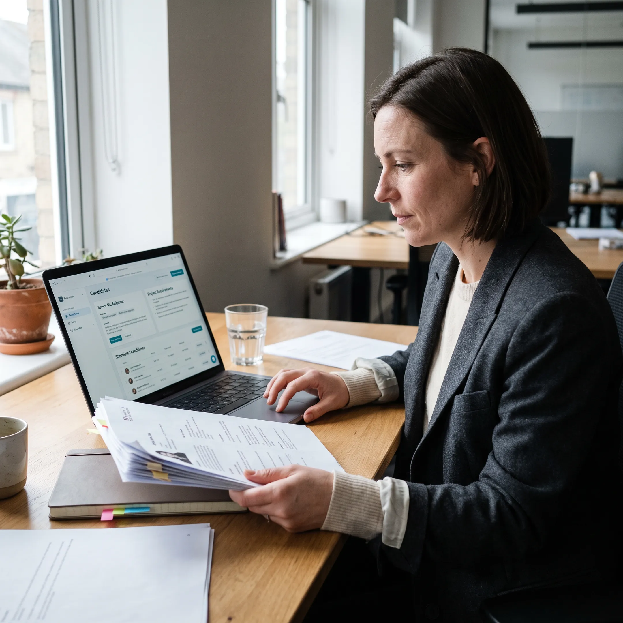 Recruiter reviewing AI developer candidates for a custom project