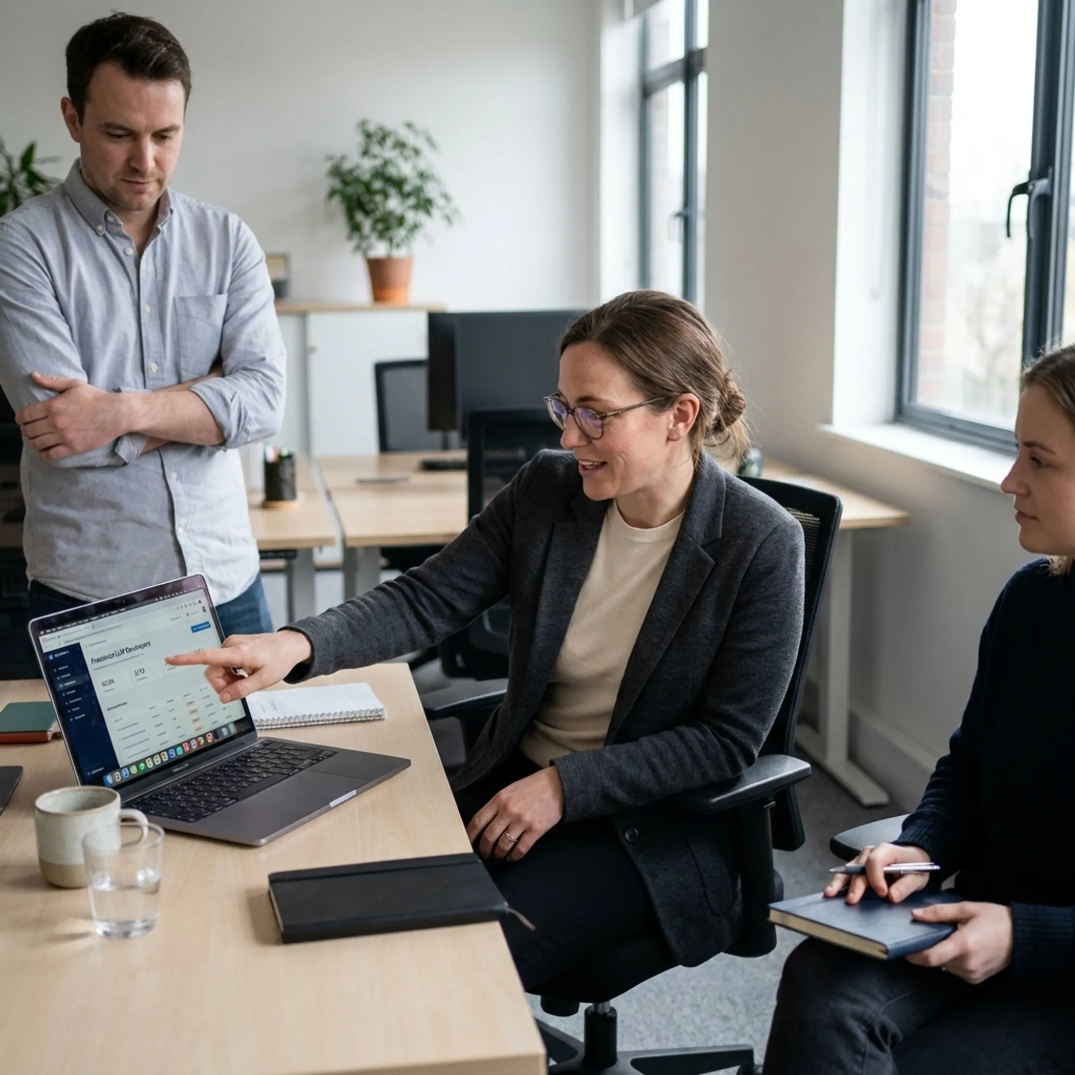 Recruiter reviewing freelance LLM developer profiles with a technology hiring team