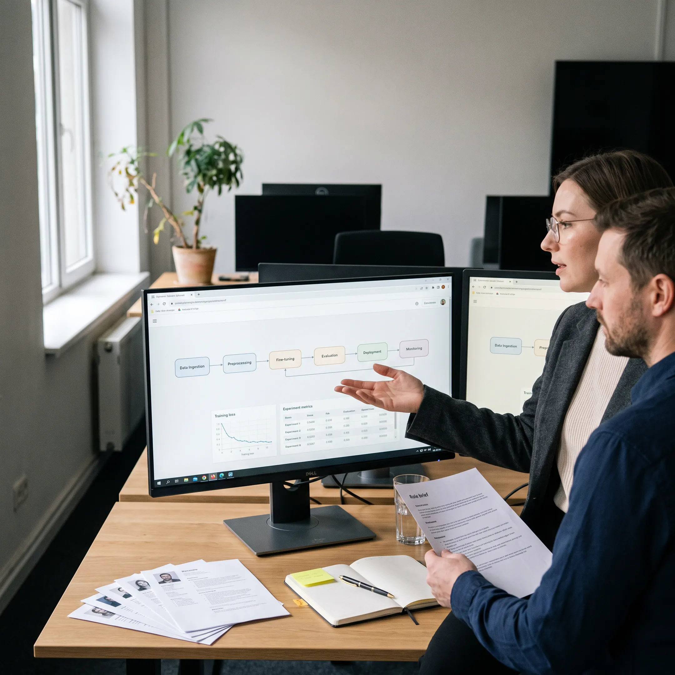 AI hiring specialists discussing freelance LLM developer requirements