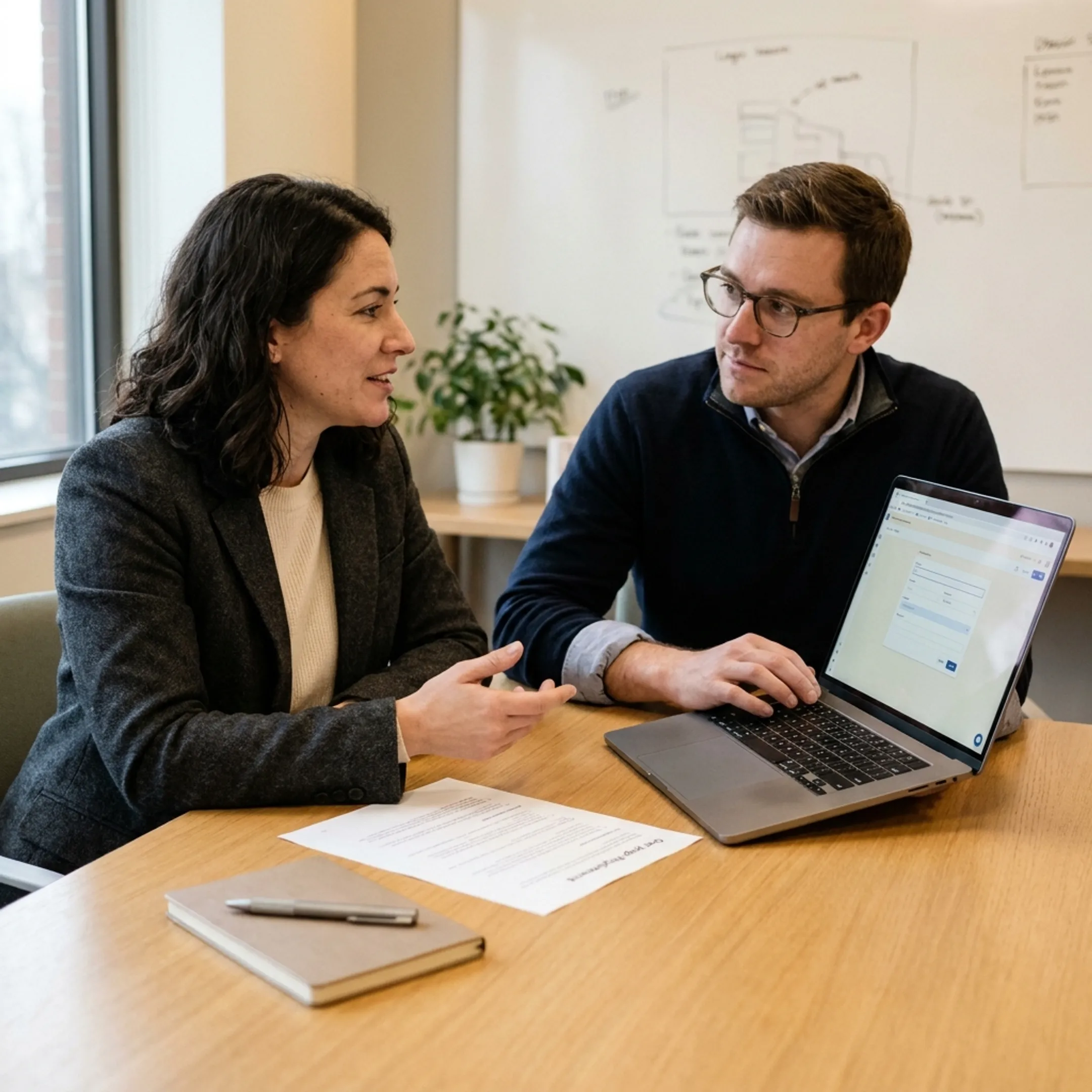 Recruiter and technology candidate discussing PowerApps development requirements