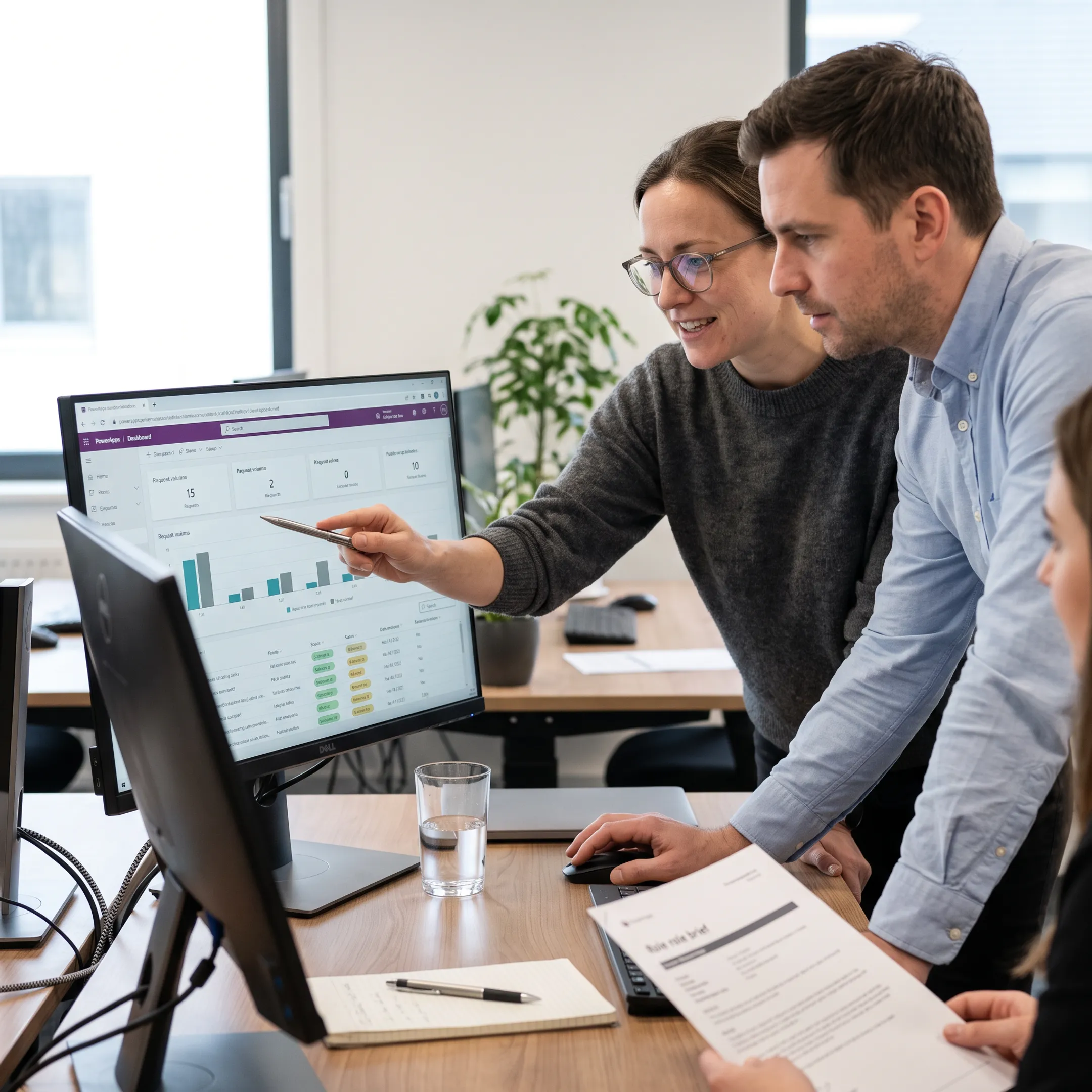 PowerApps developers collaborating on a business application project