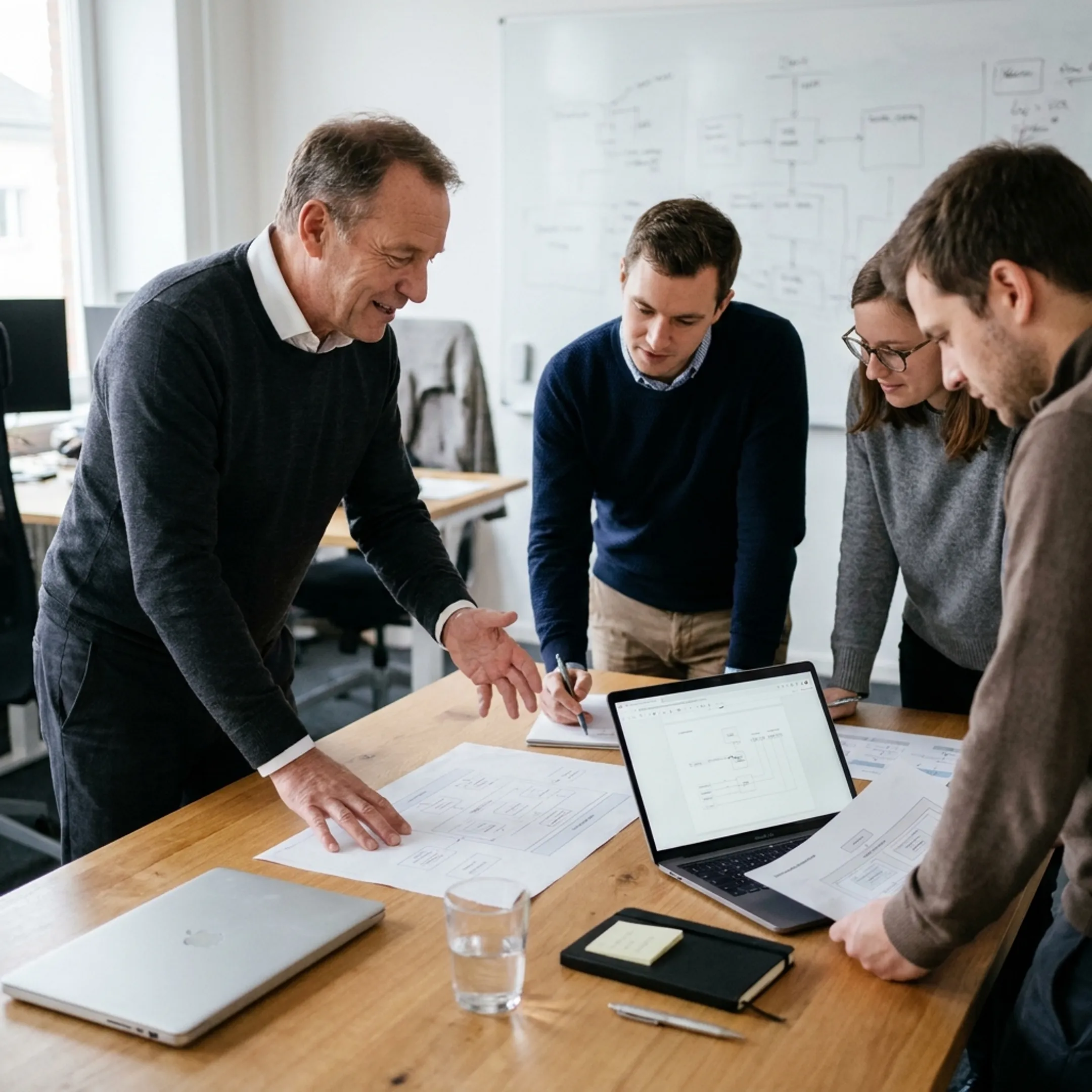 Fractional CTO reviewing technology architecture with a team