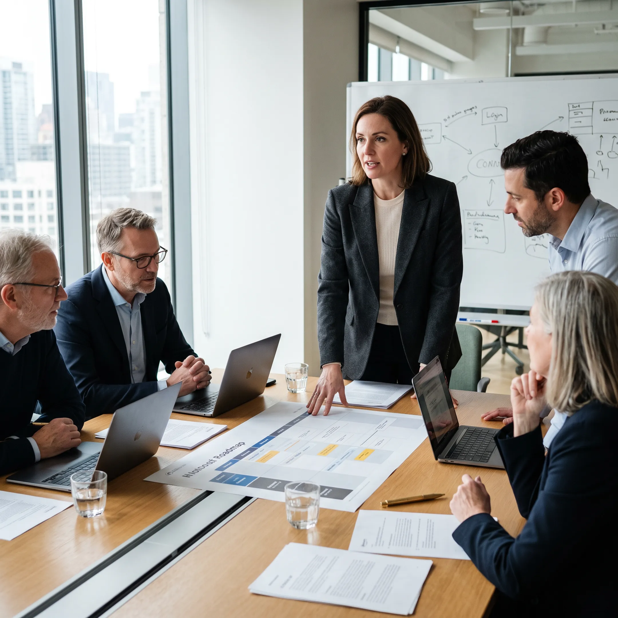 Technology leader discussing strategy with an executive team