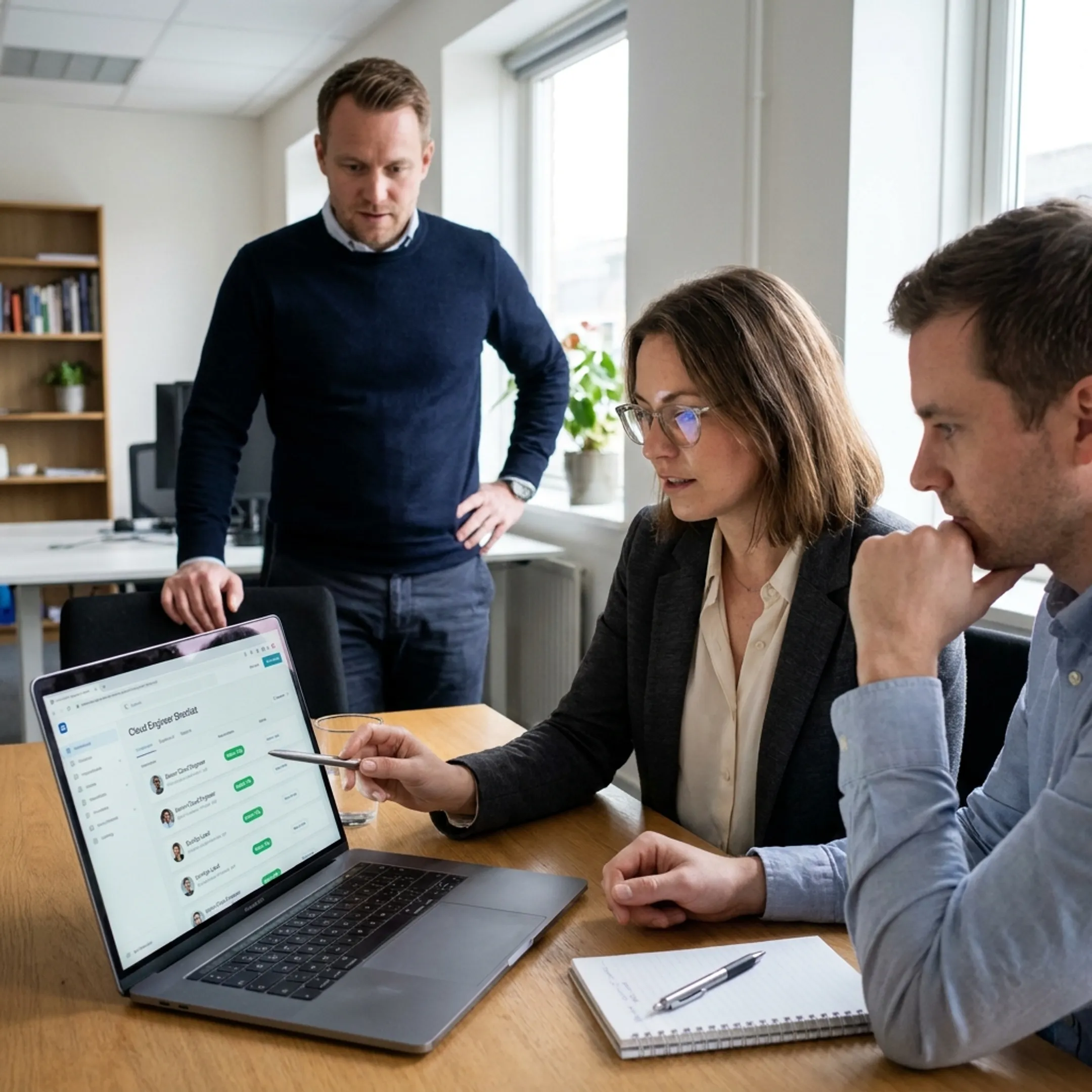 Recruitment specialist reviewing AWS talent profiles with hiring manager