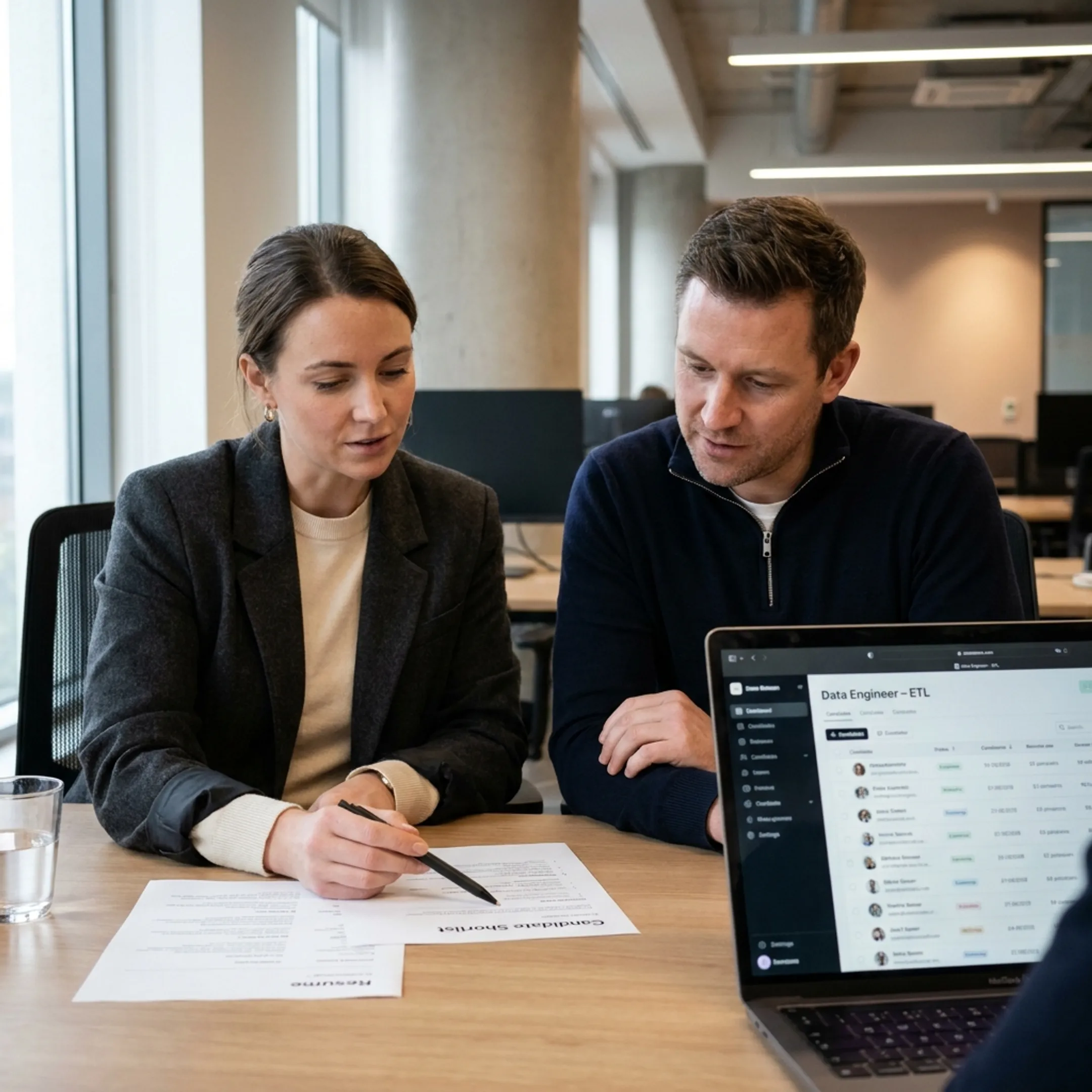 Recruitment specialist discussing ETL developer requirements with a hiring manager