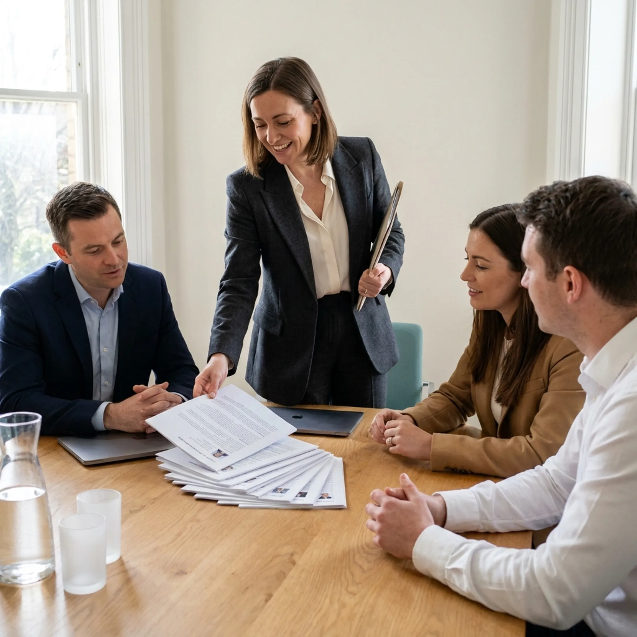 Finance recruitment specialist presenting shortlisted executive candidates to a hiring team