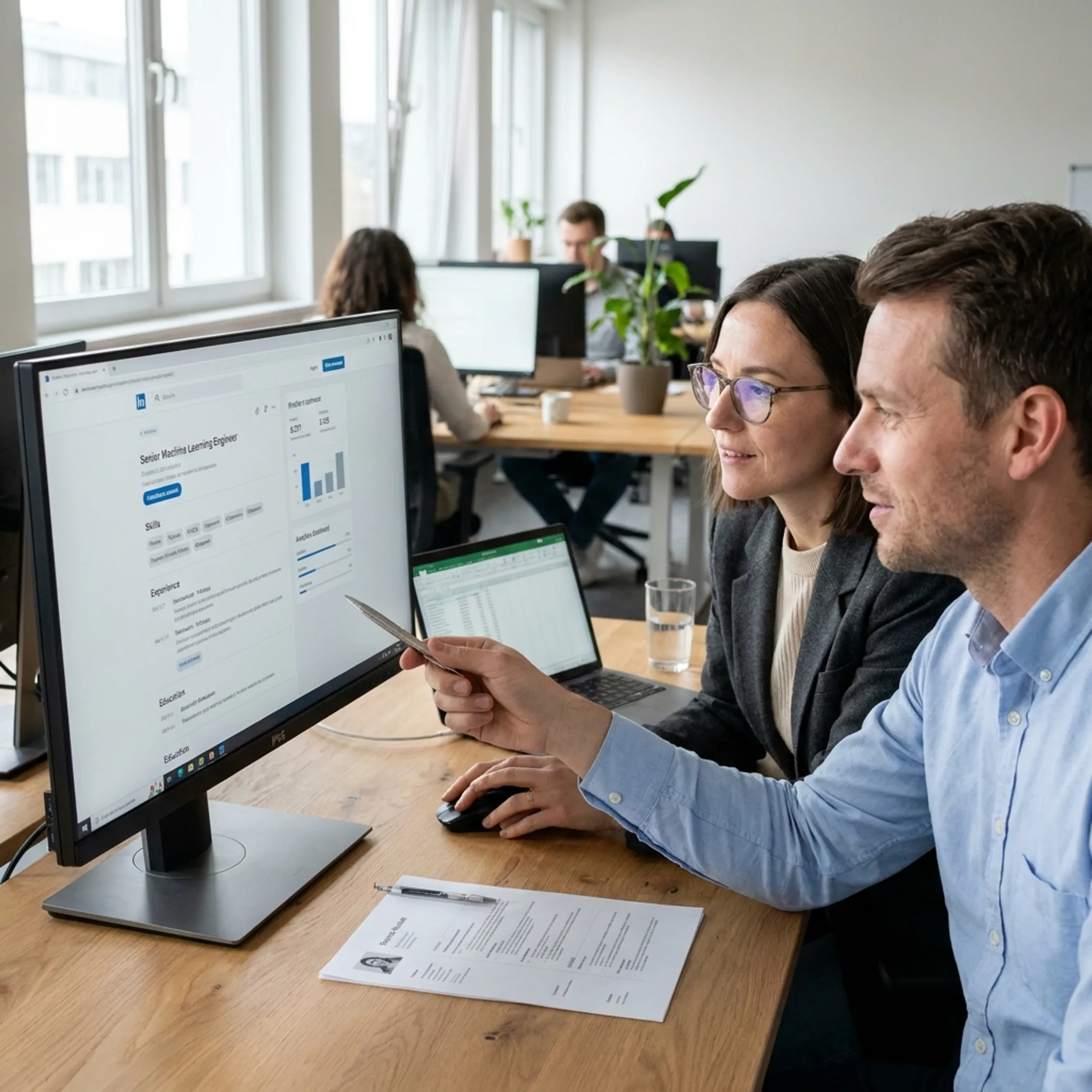 Recruitment team reviewing machine learning engineer and data scientist candidates