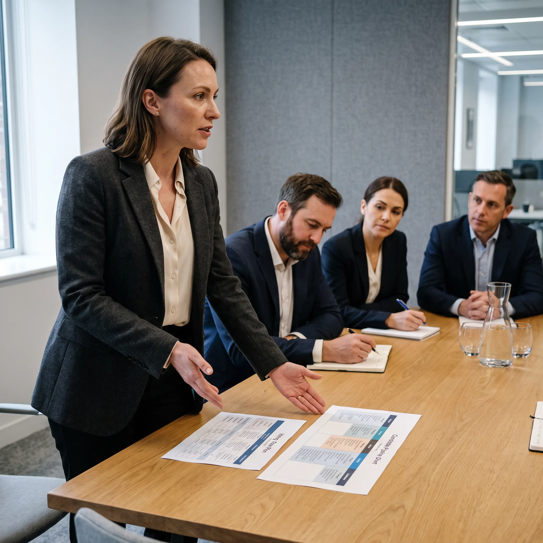 Recruitment consultant discussing a finance hiring plan with a business client
