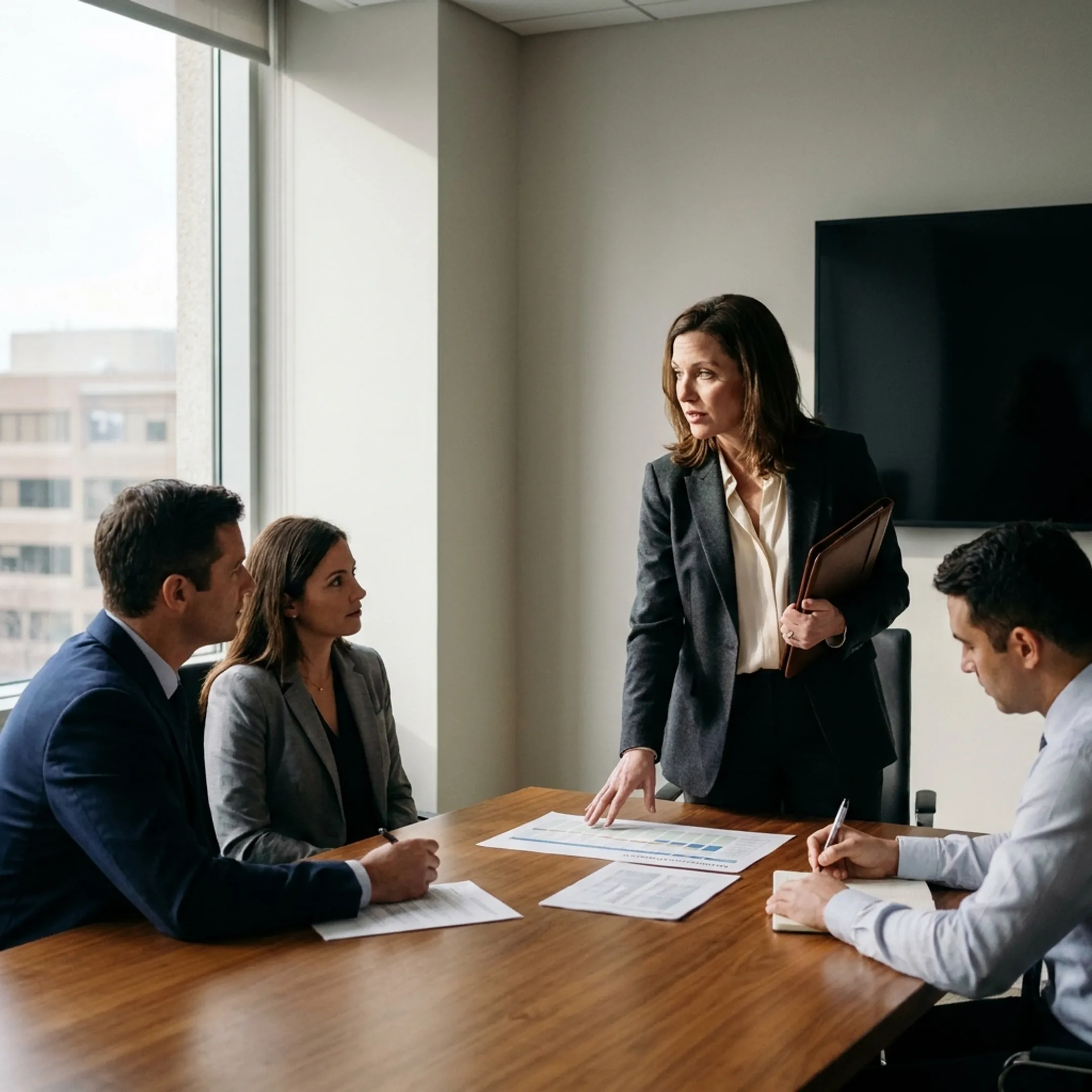 HR advisor discussing workplace strategy with company executives