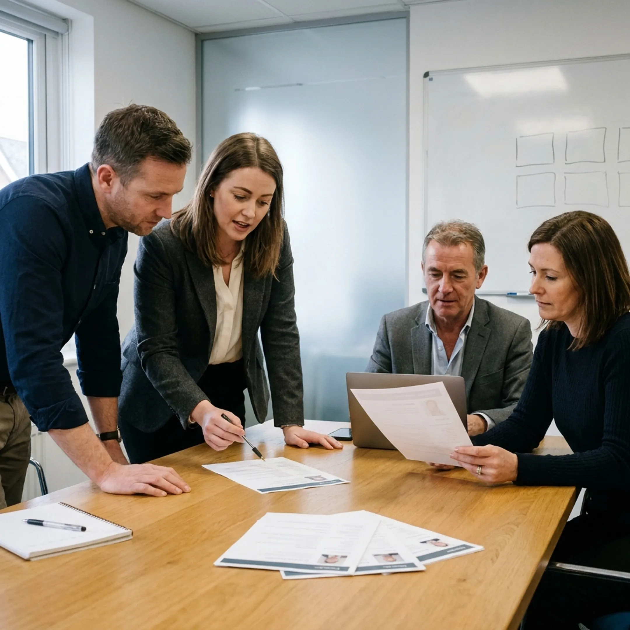 Recruiting team reviewing engineering candidates with hiring managers