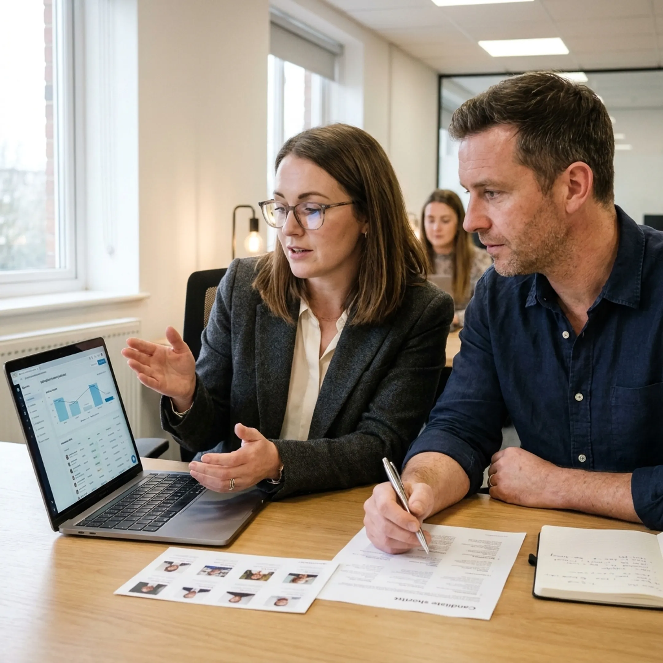 Recruitment specialists evaluating remote candidates and planning a distributed workforce