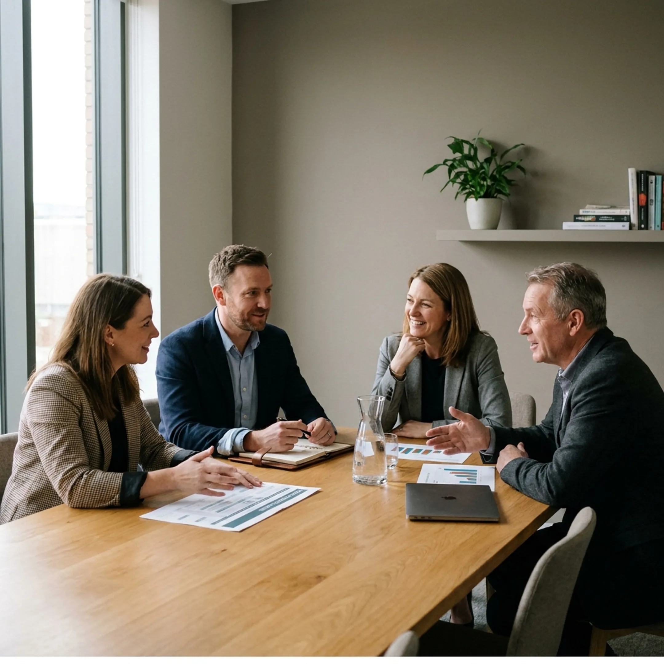 Recruitment specialists discussing healthcare technology staffing strategy