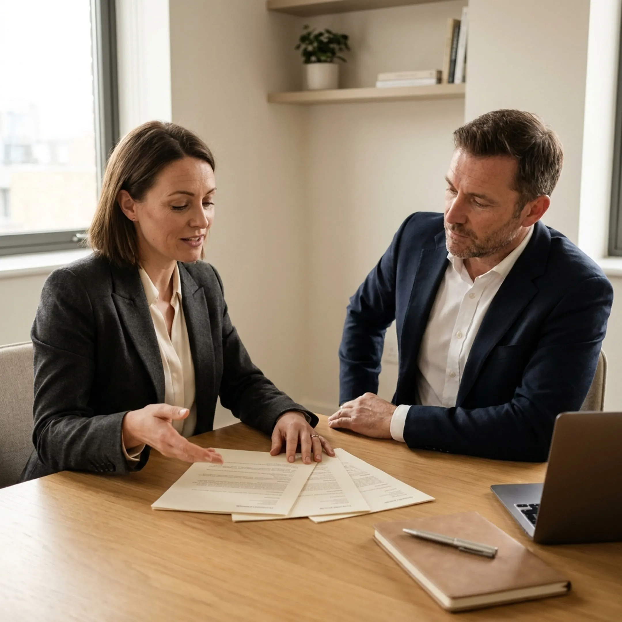 Recruitment consultant presenting shortlisted executive candidates