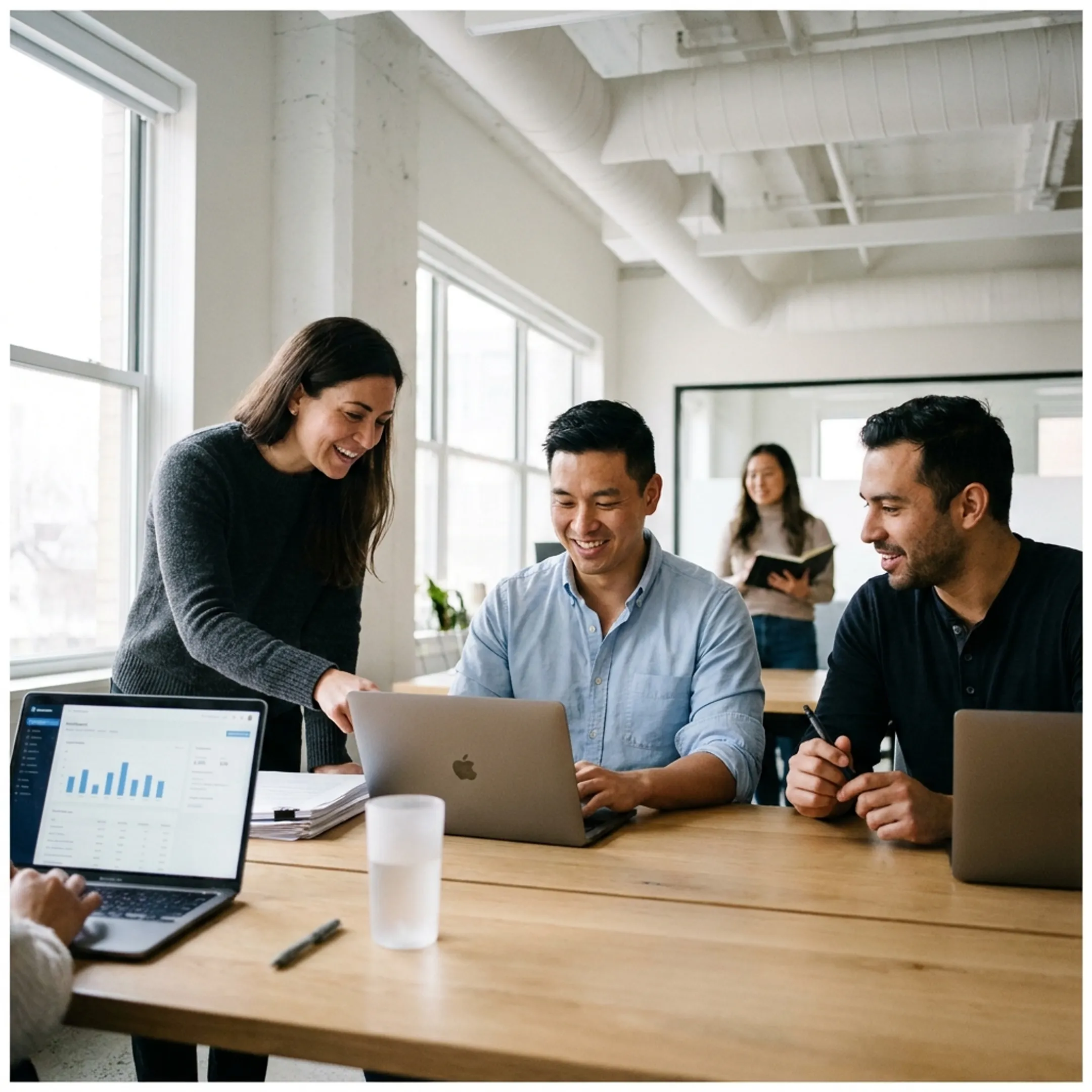 Technology professionals collaborating in a modern office