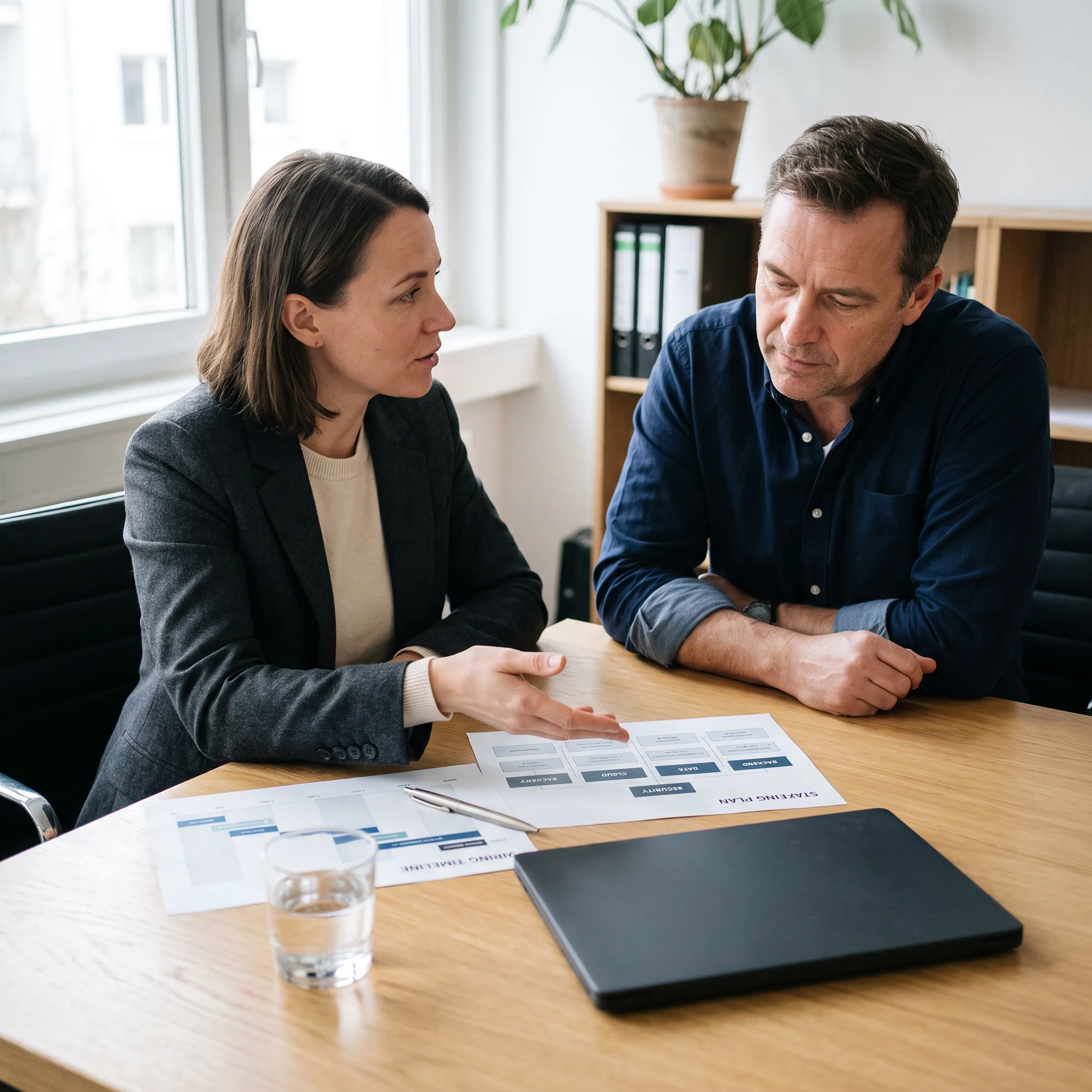 Recruiter discussing technology staffing with a business leader
